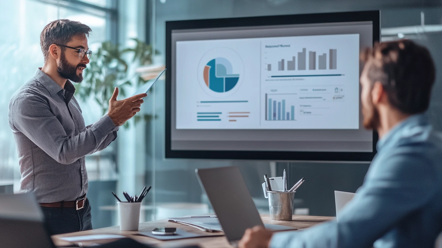 Un Experto de Marketing explicando un servicio Funnel de ventas Un Experto de Marketing explicando un servicio Funnel de ventas
