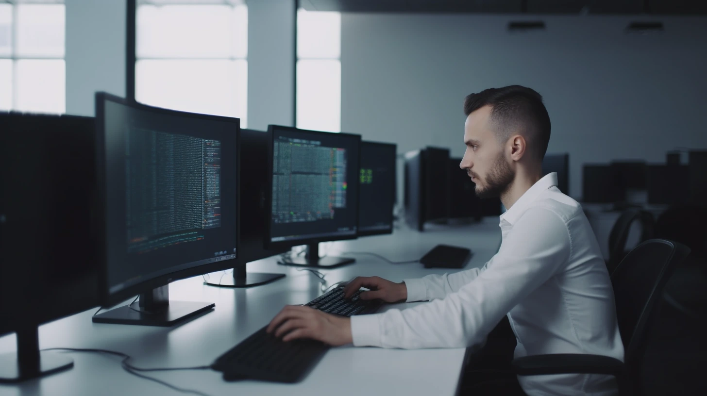 Un Desarrollador web trabajando en un codigo personalizado - Pixel Code Solutions Un Desarrollador web trabajando en un codigo personalizado - Pixel Code Solutions